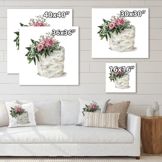 Designart - Pink Roses and White Flowers On Cake